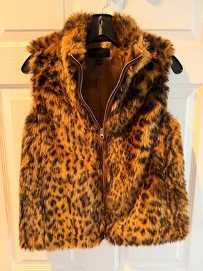 J. Crew Brown and Black Faux Fur Leopard Vest